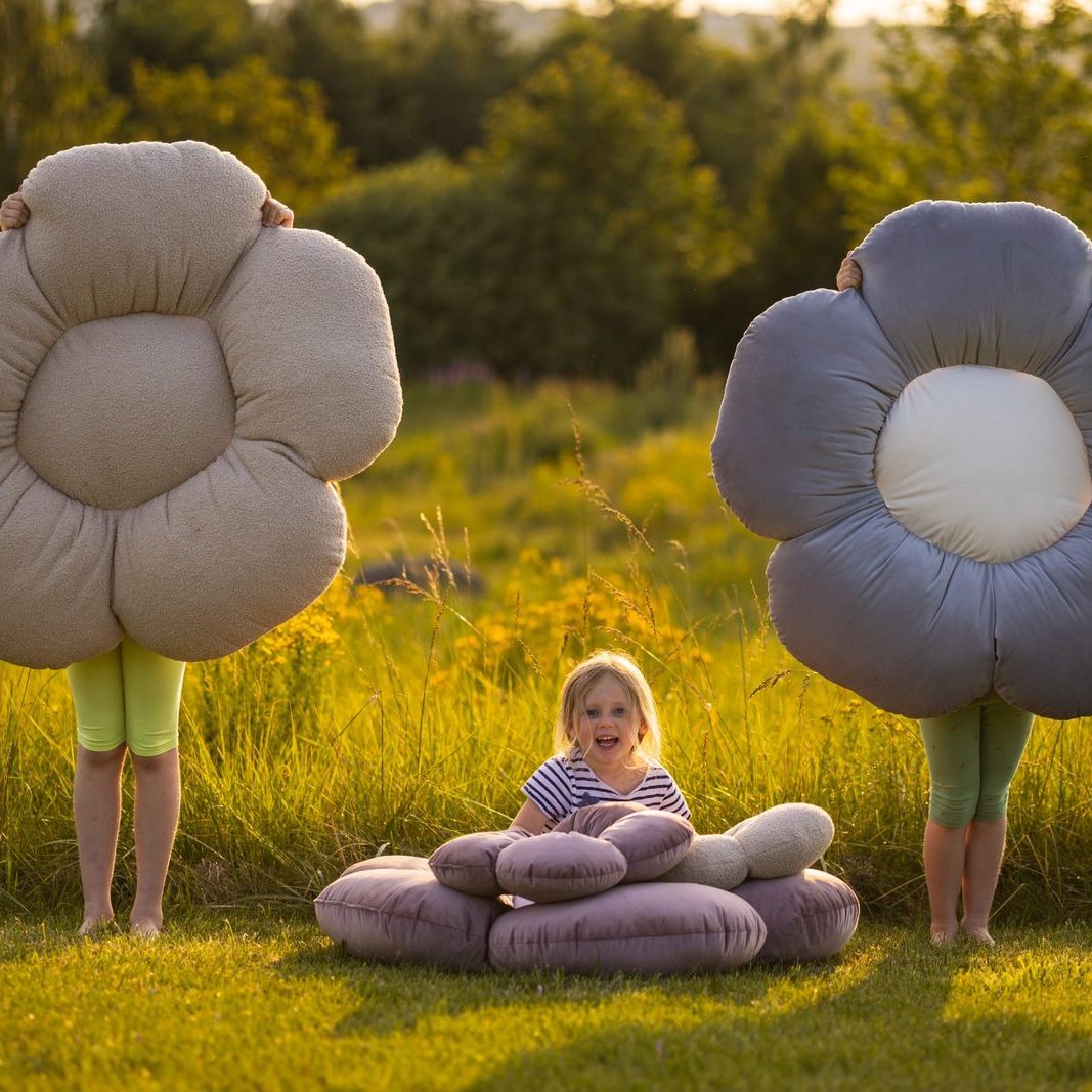 Pouf/tapis de jeu XL en velours 'Fleur' rose antique