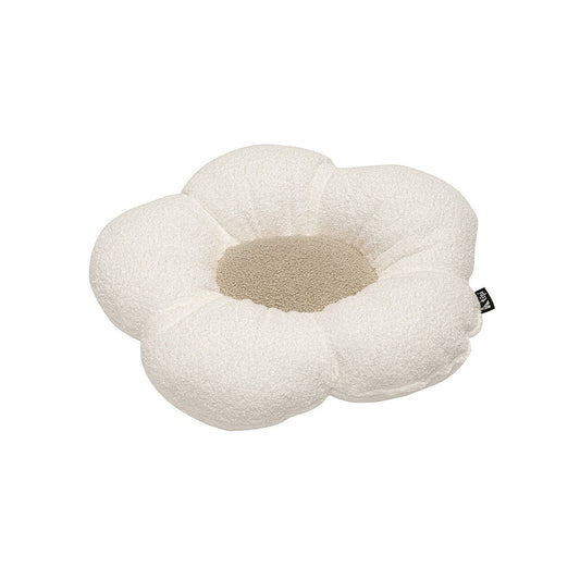 Large boucle bloemkussen 'Flower' wit & beige