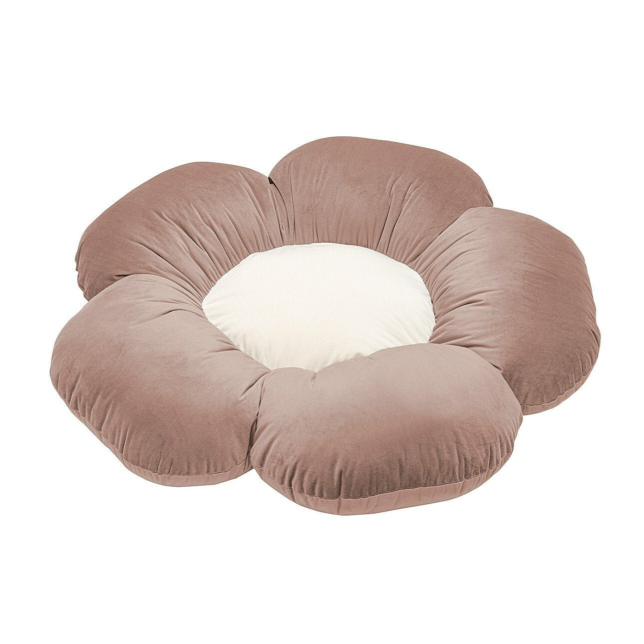 Pouf/tapis de jeu XL en velours 'Fleur' rose antique et crème