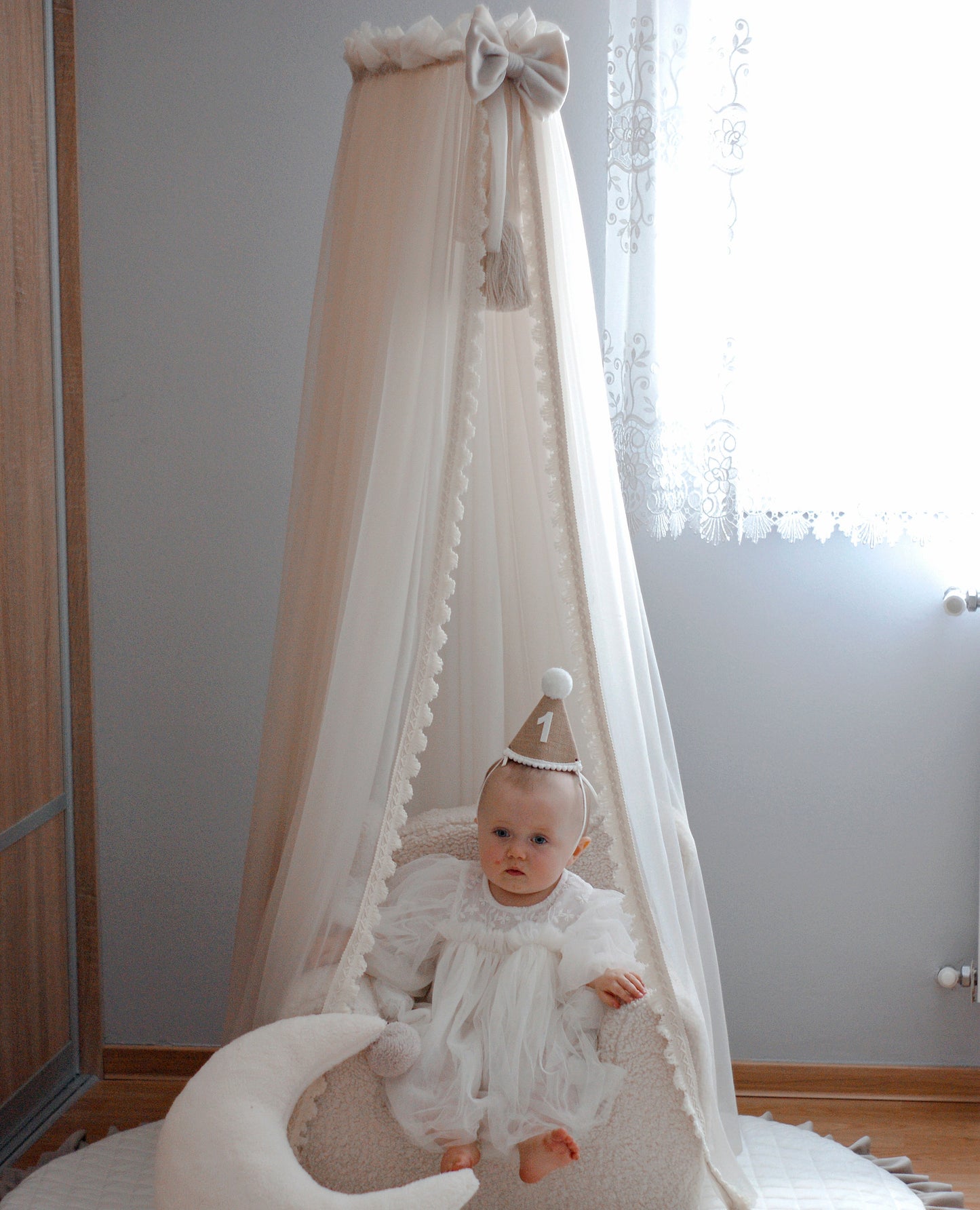 Bedhemel tulle Boho - Light beige 155 cm