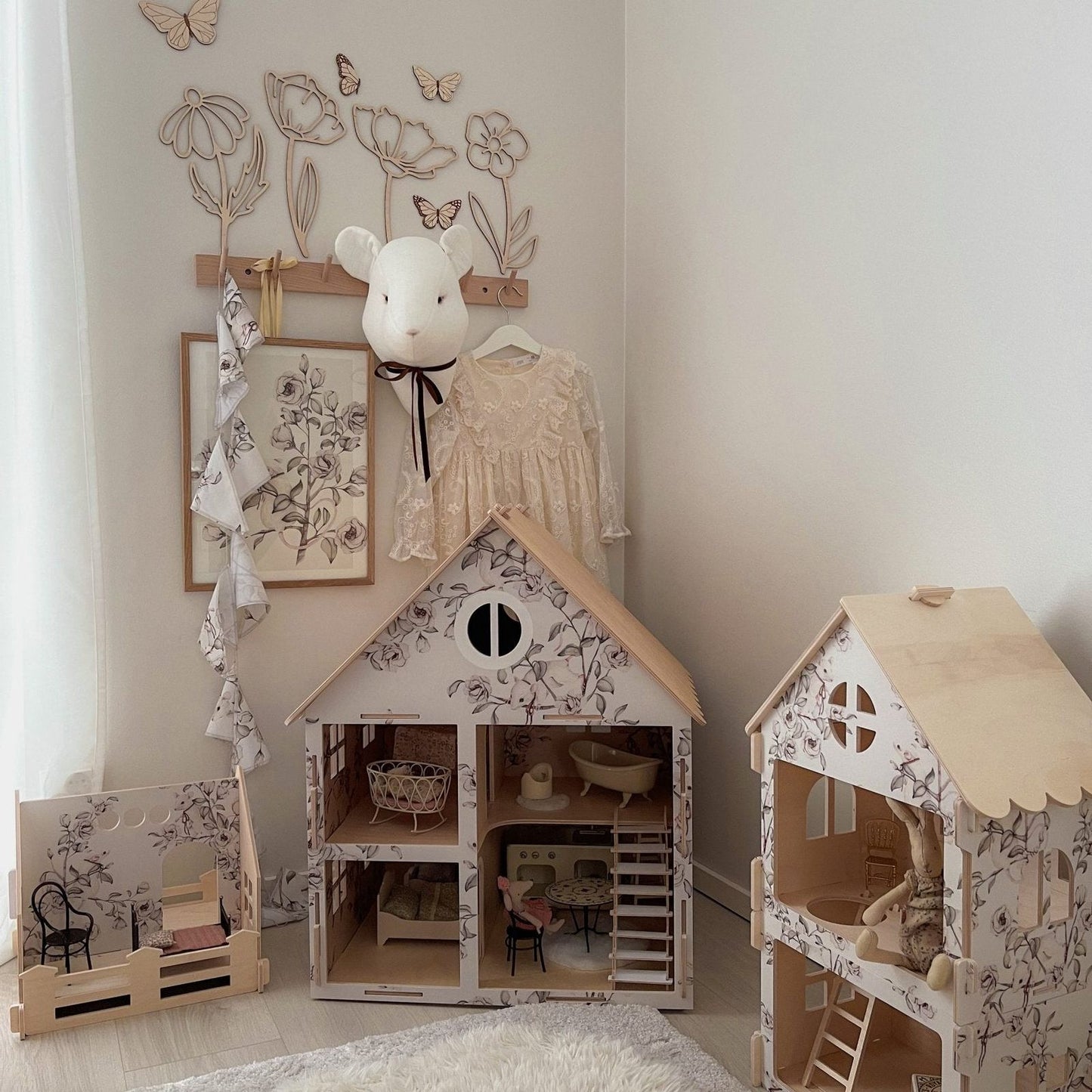 Basic Houten poppenhuis " Floral Mice" Cream