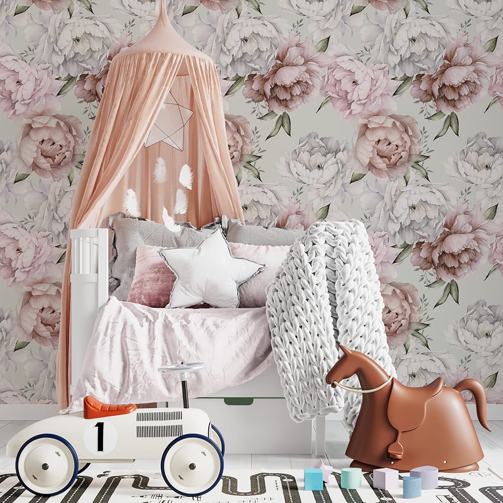 Pivoines-Vertes-Papier peint
