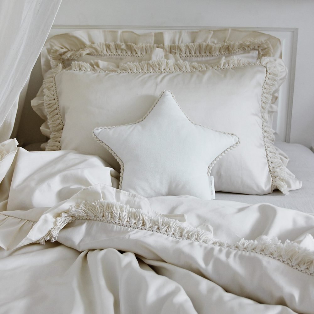 Parure de lit Boho Fringe Vanille - Coton et Bonbons