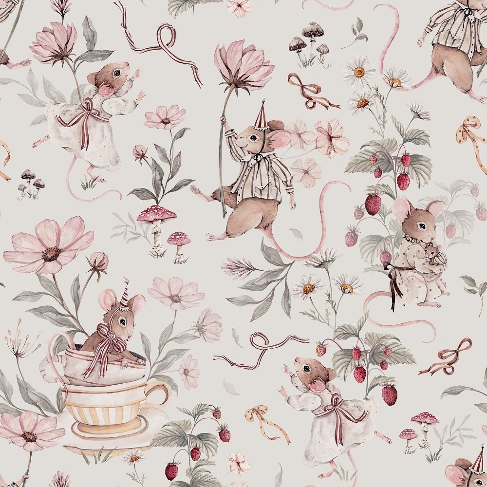 Mice - Behang - Beige- 2 rollen