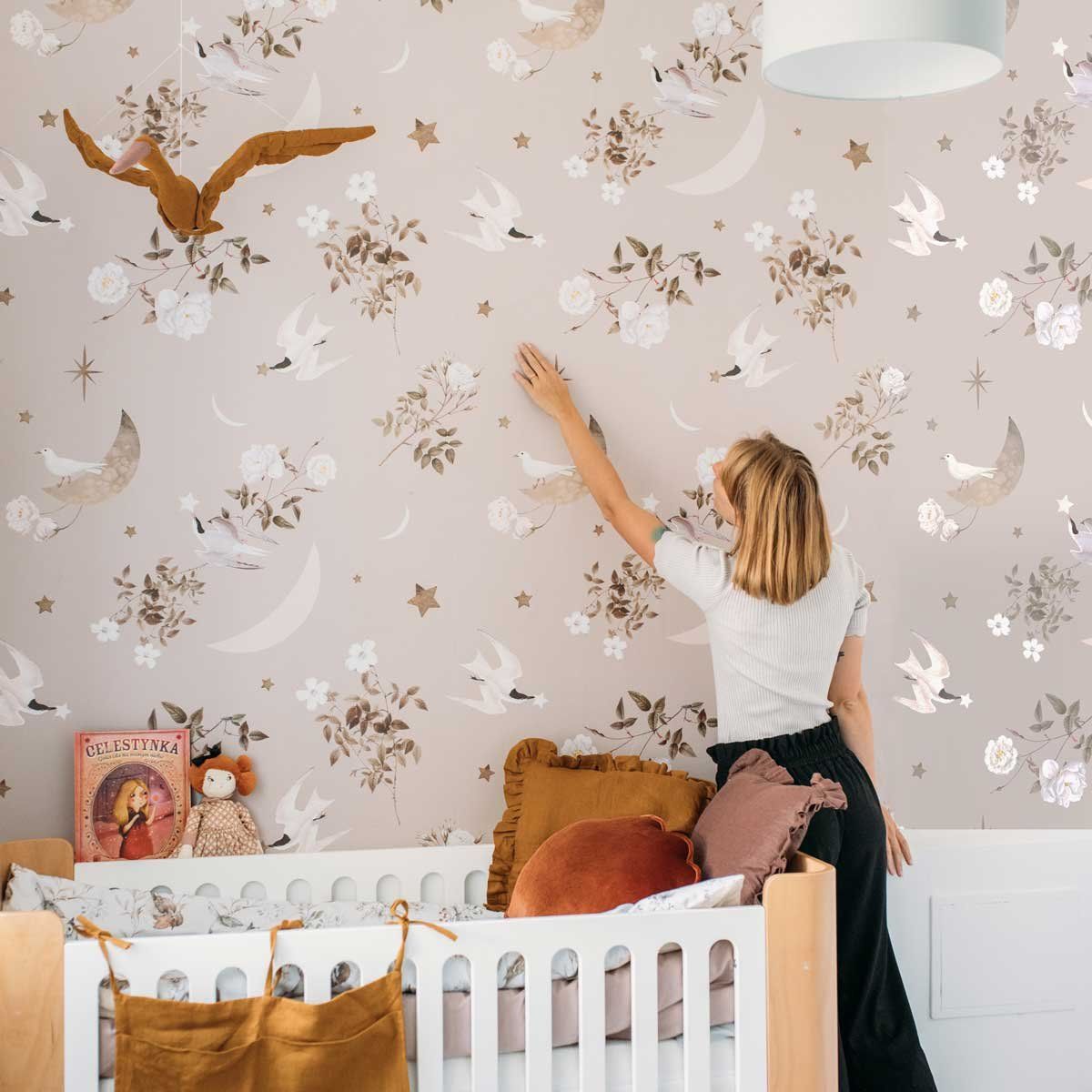 'Birds in the night sky ' Behang