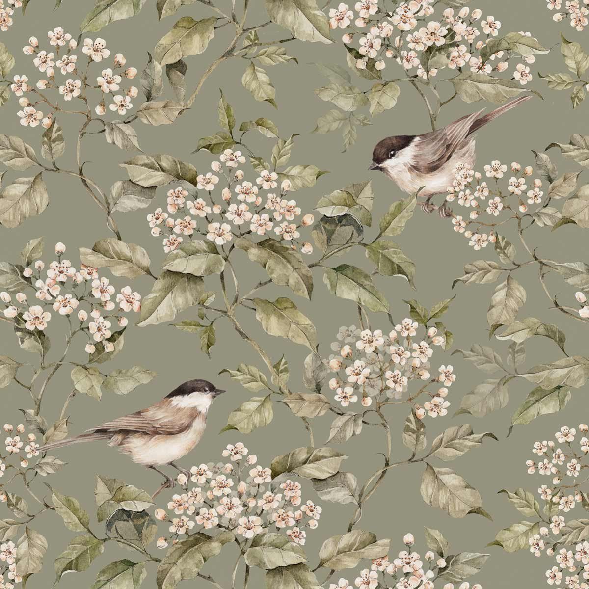 'Birds & Green Spring ' Behang