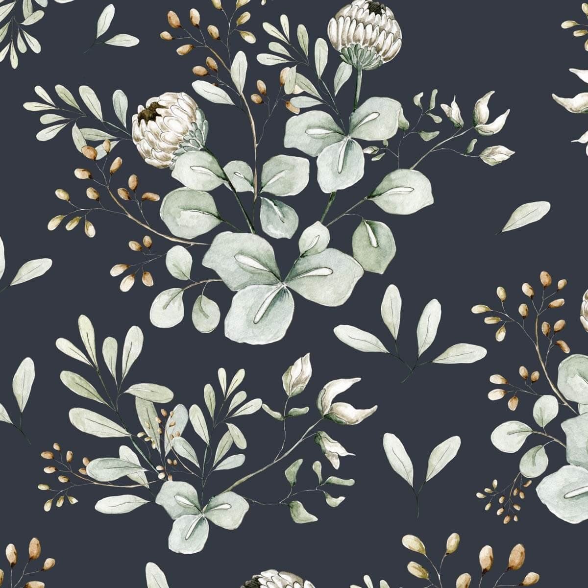 'Clover Navy Blue' ' Behang