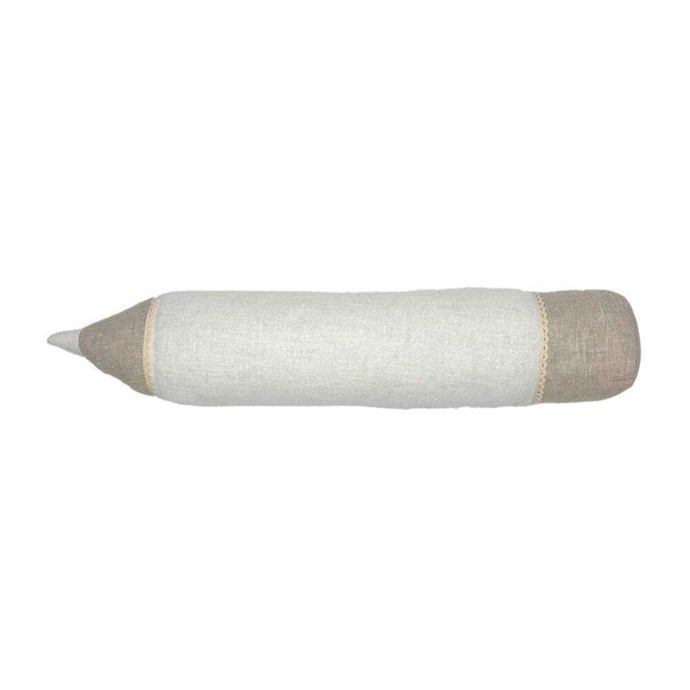 Decoratiekussen linnen potlood Cream met naam