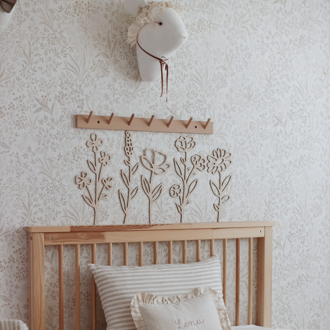 Houten wanddecoratie veldbloemen set van 5