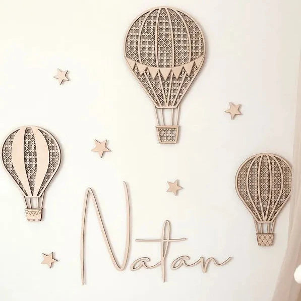 Wooden hot air balloon name set