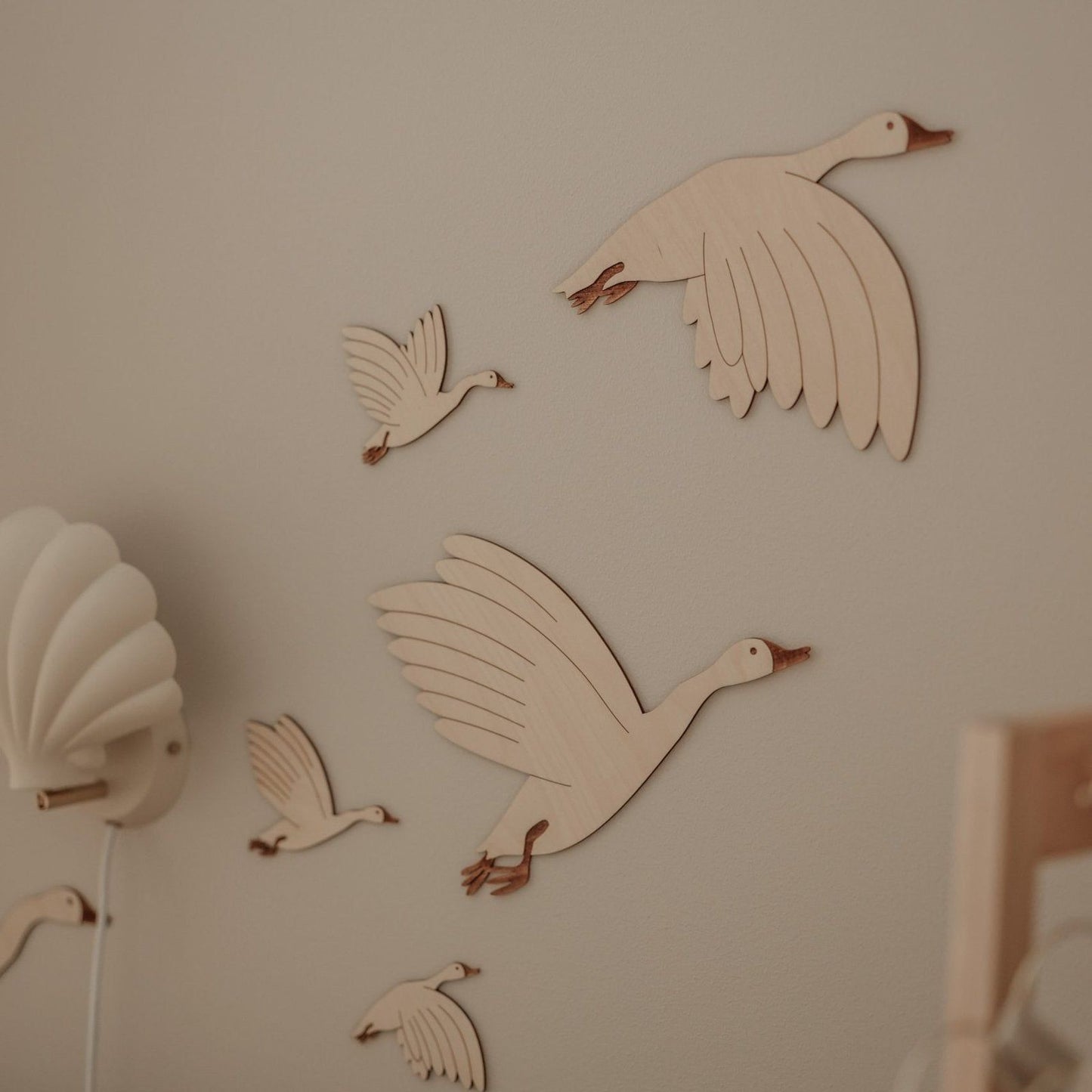 Houten ganzen set muurdecoratie