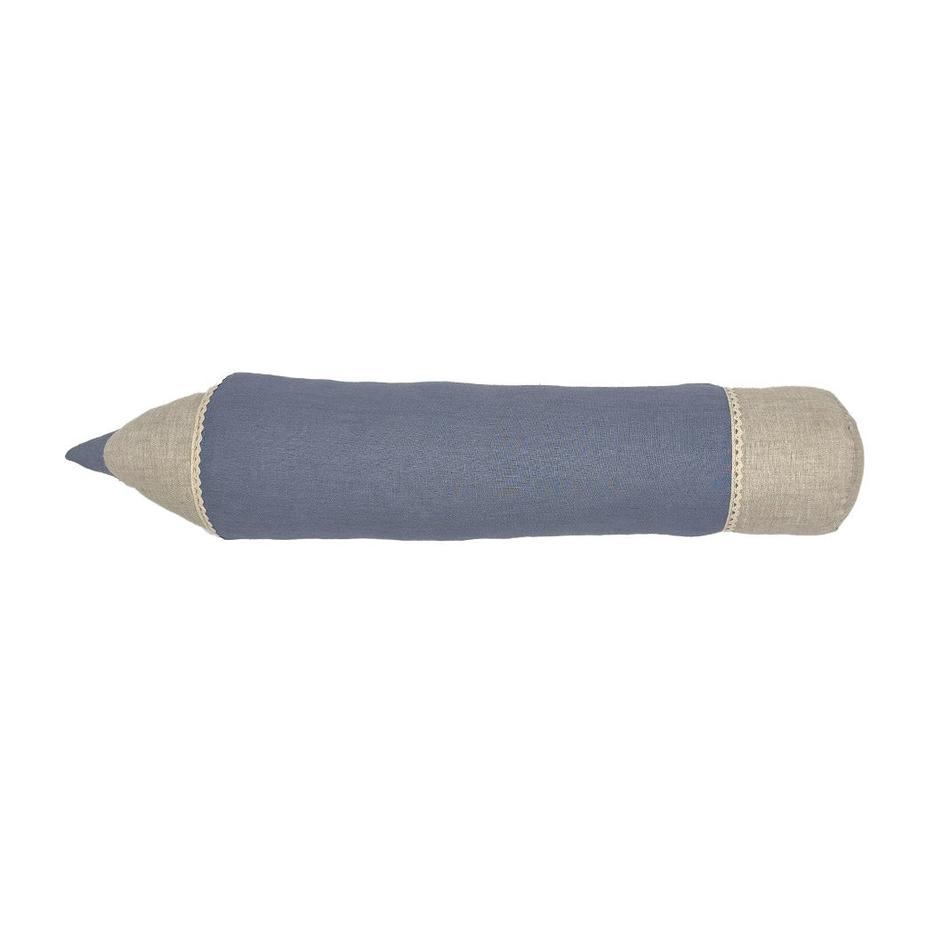 Decoratiekussen linnen potlood met naam - Blue