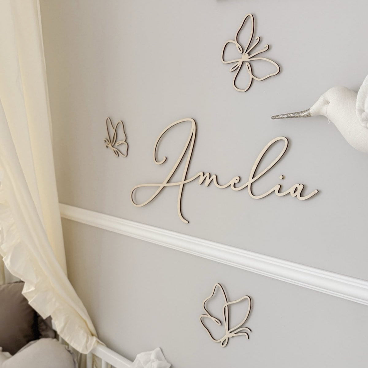 Wooden name decoration with butterflies – Personalized