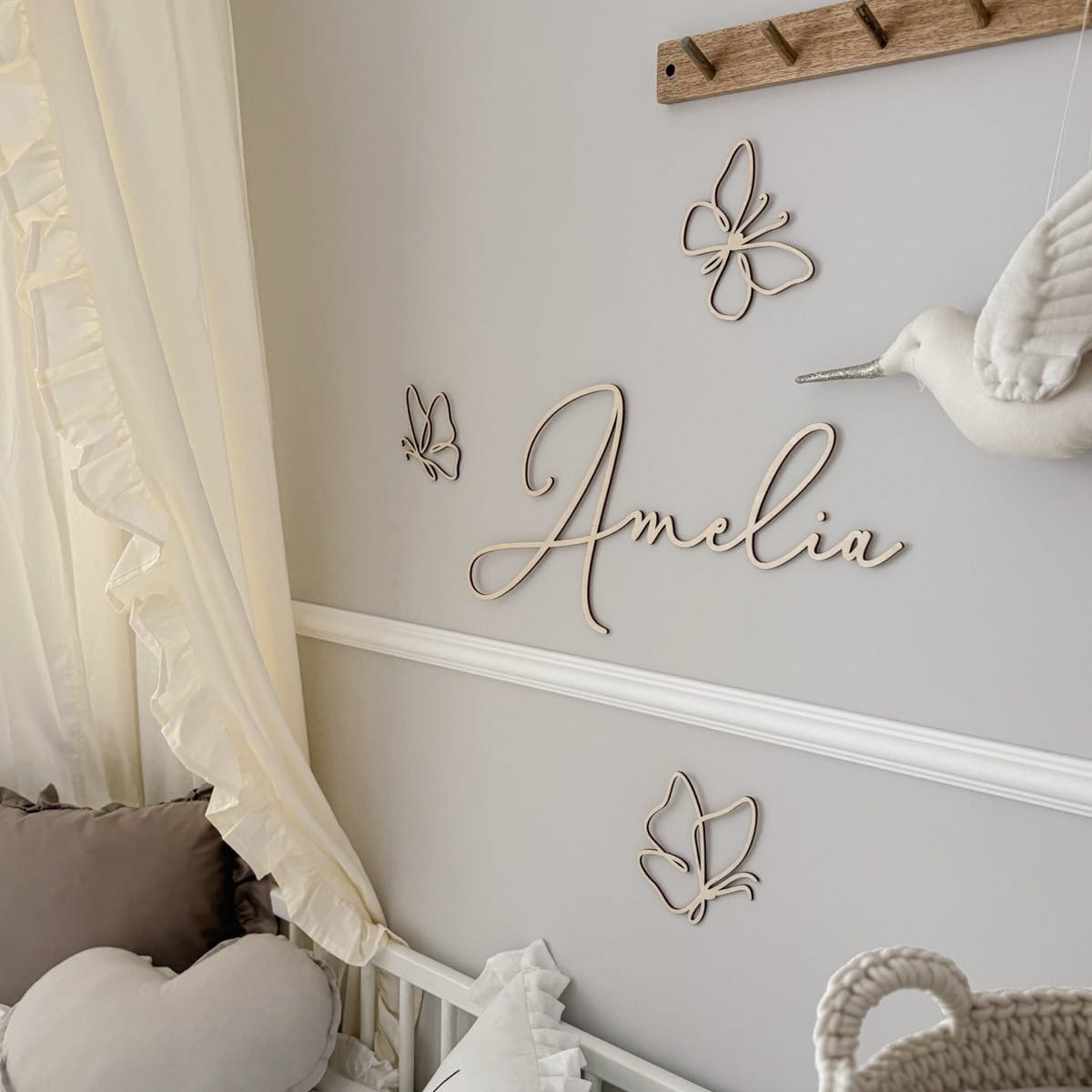 Wooden name decoration with butterflies – Personalized