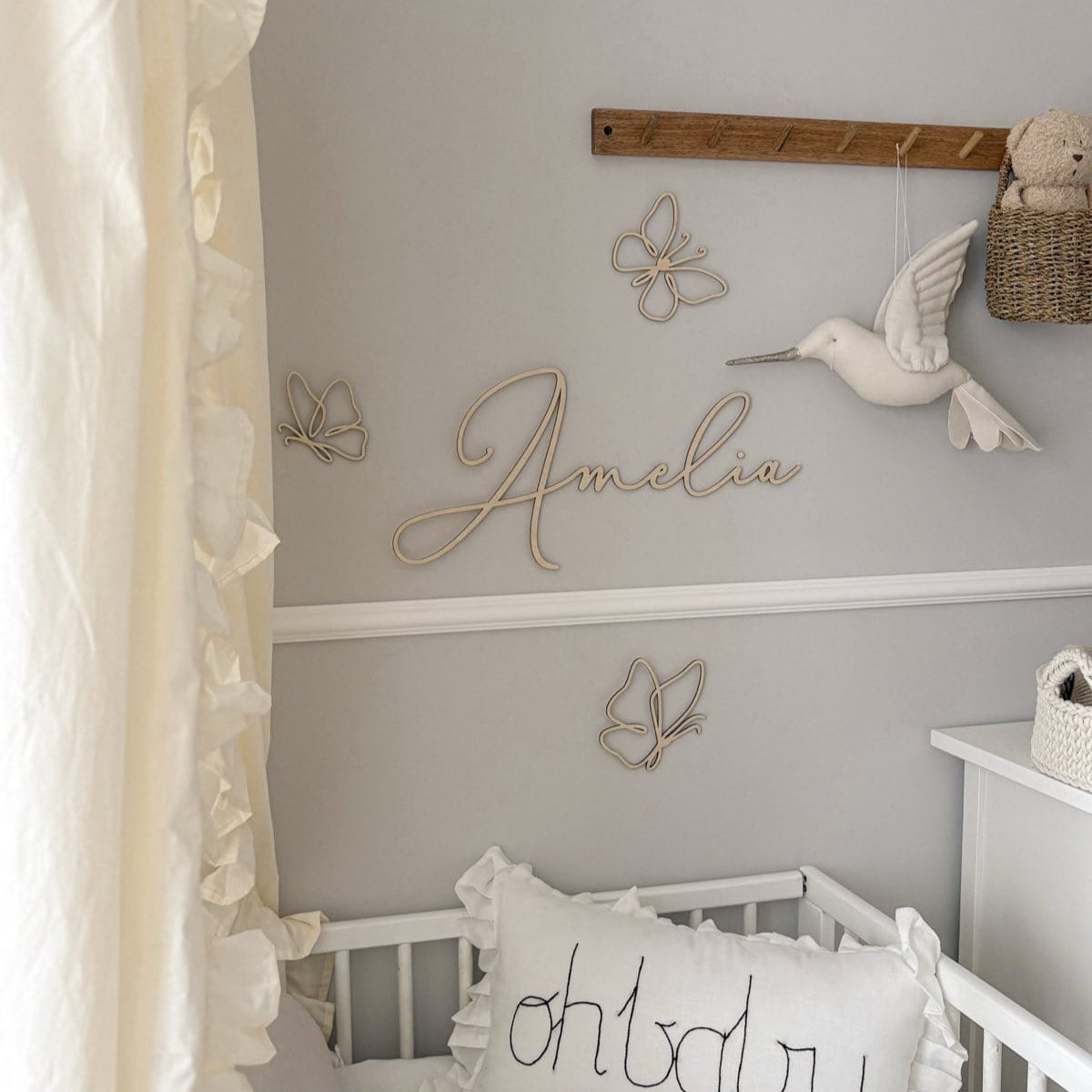 Wooden name decoration with butterflies – Personalized