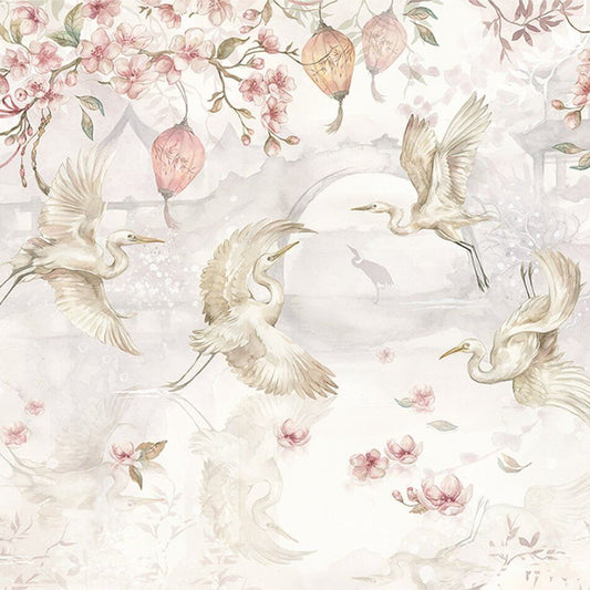 Flowers and Herons Behang