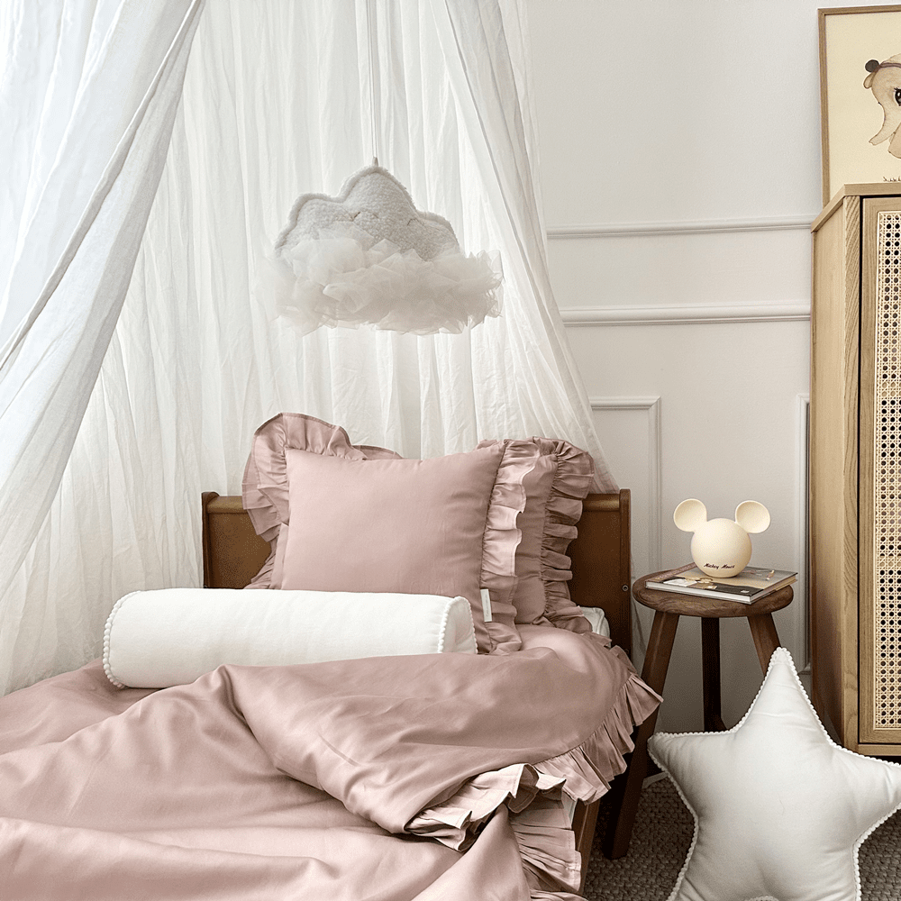 Junior 'Margaret' linnen set met ruffles Dusty pink - Cotton & Sweets 100 x 135
