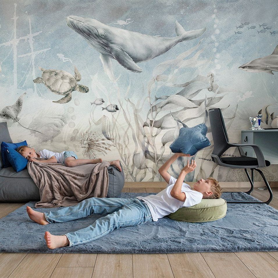Ocean Life -Gray Blue- Behang