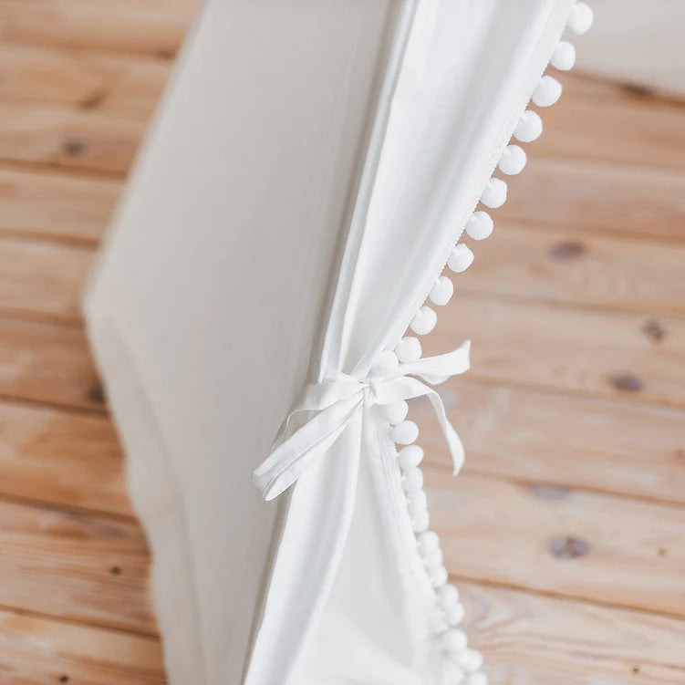 Tipi Tent Snow white with white pompoms