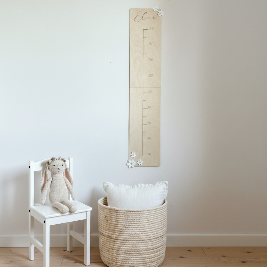 Houten meetlat madeliefjes