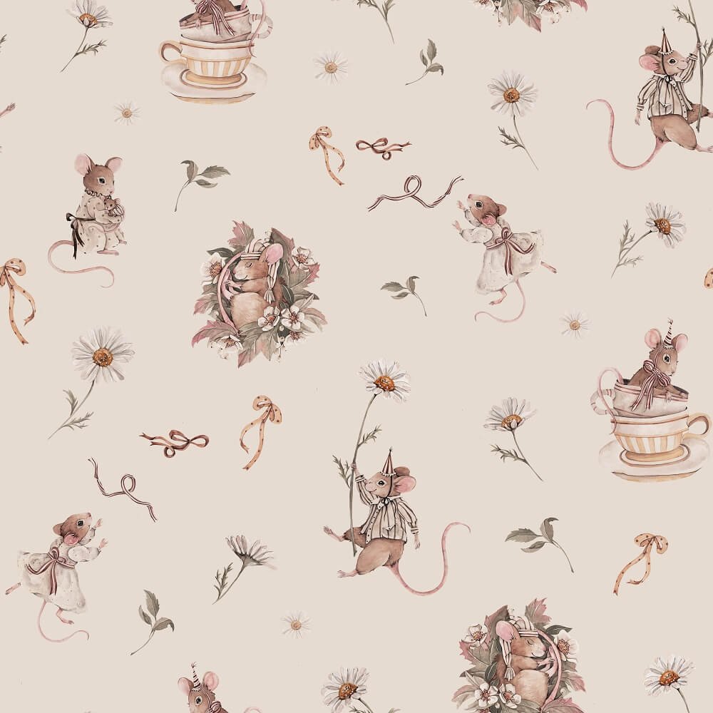 Mice & Daisies- Behang-Light Beige