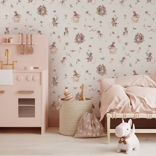 Mice & Daisies- Behang-Light Beige