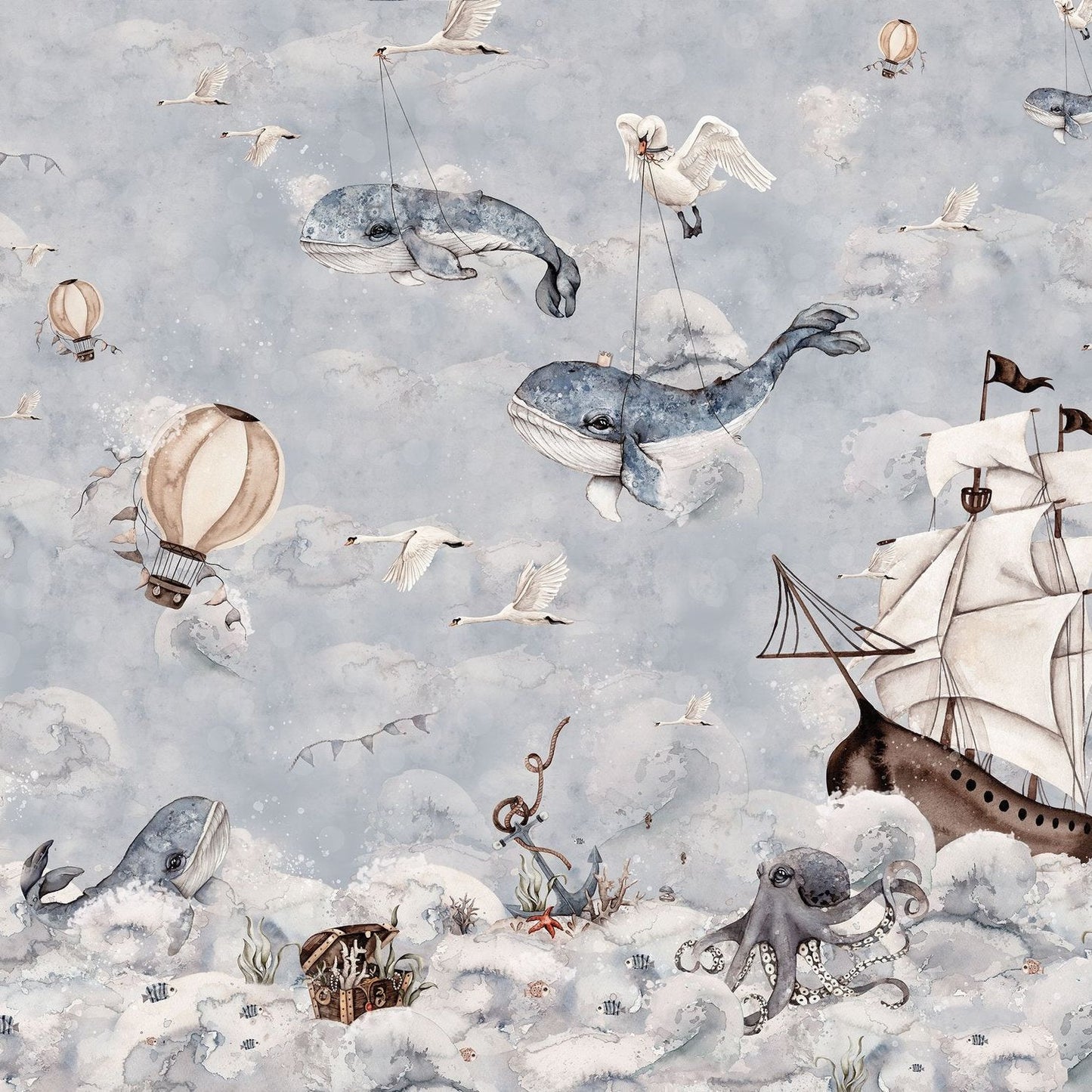 Sky Ocean- Heavenly Blauw-Behang