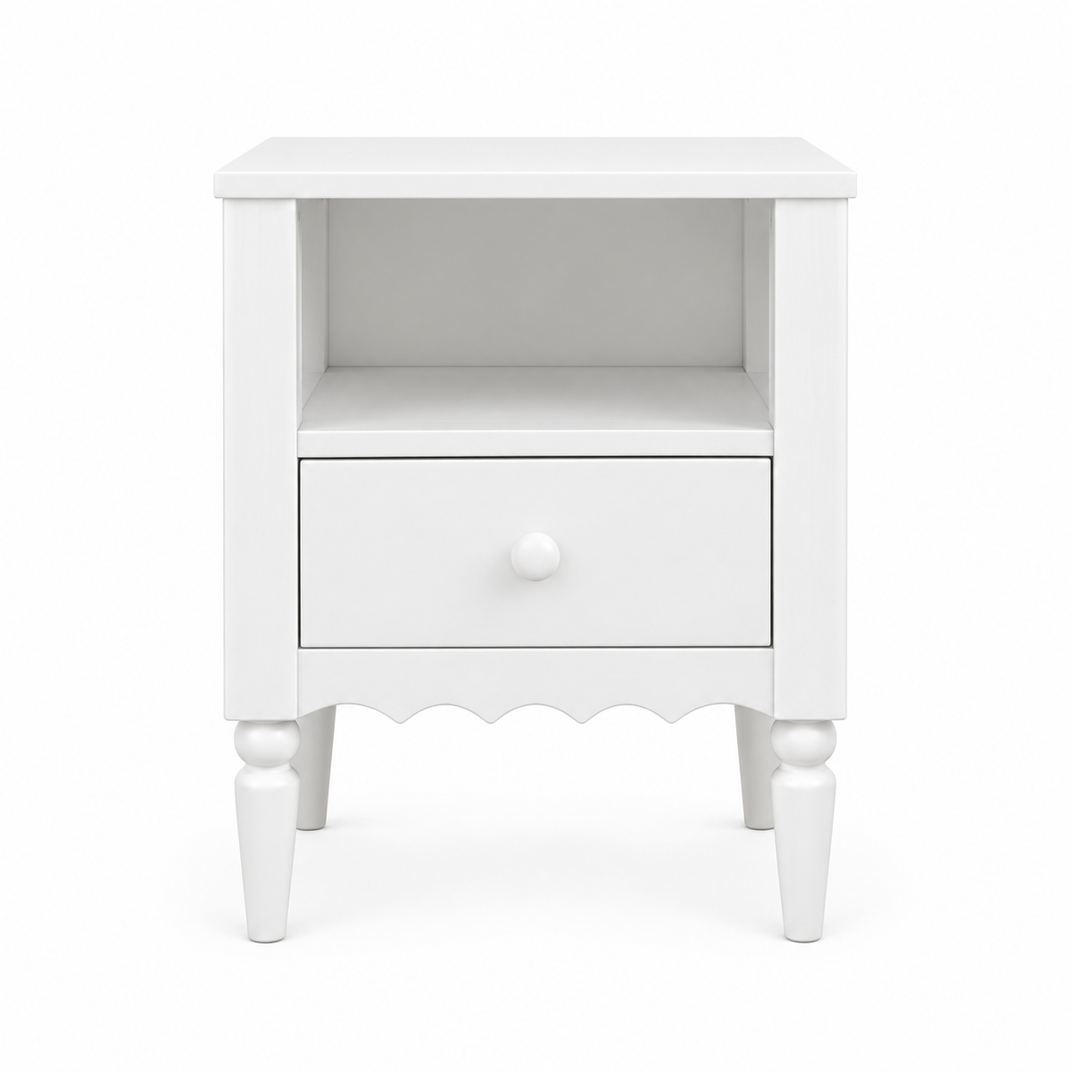 Vintage oak White bedside table - scalloped