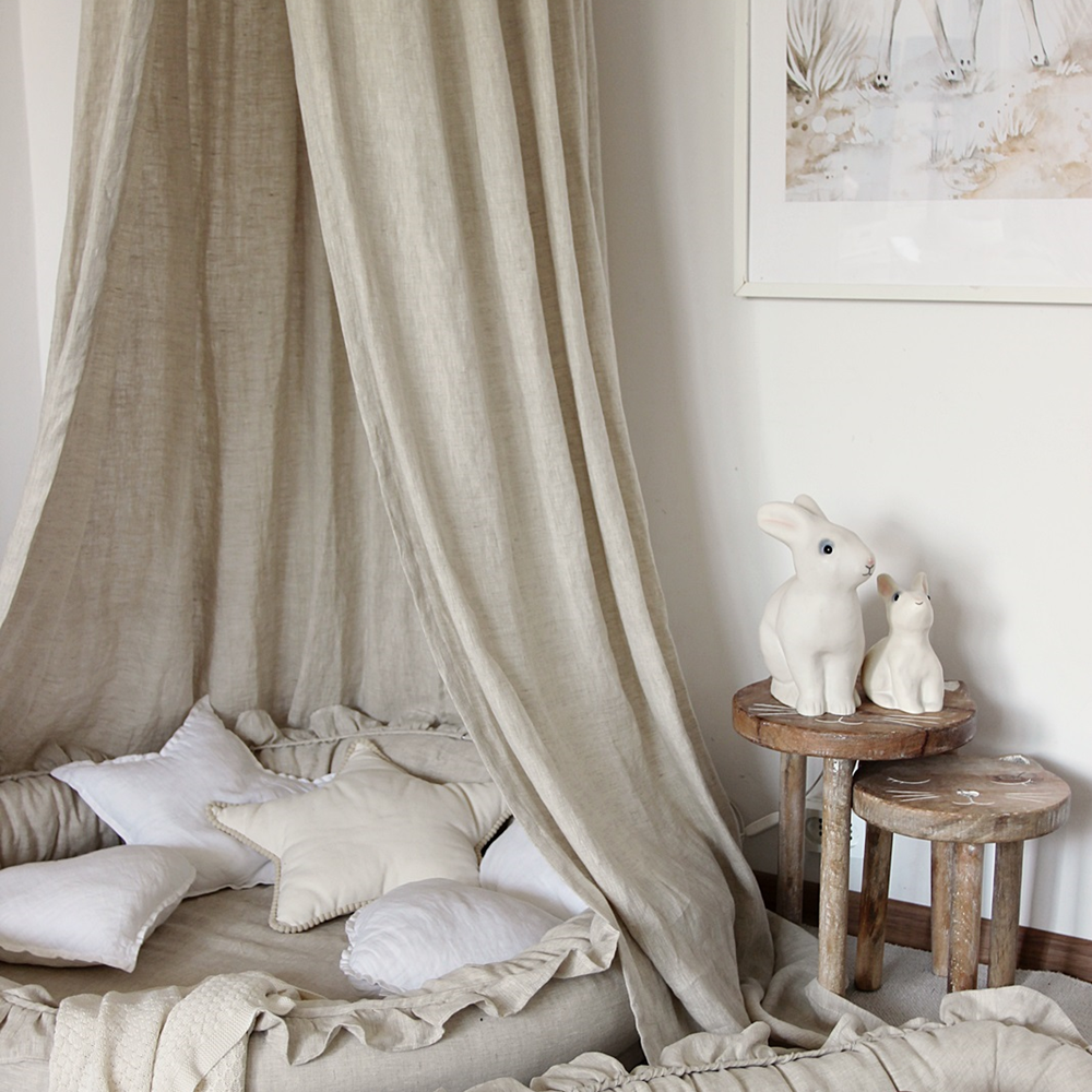 Ensemble d'angle en lin naturel - Ciel de lit en lin + nid junior Cotton & Sweets-Pure Nature