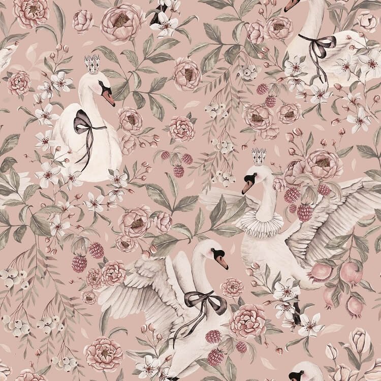 Swan Queen behang -roze- 2 rollen