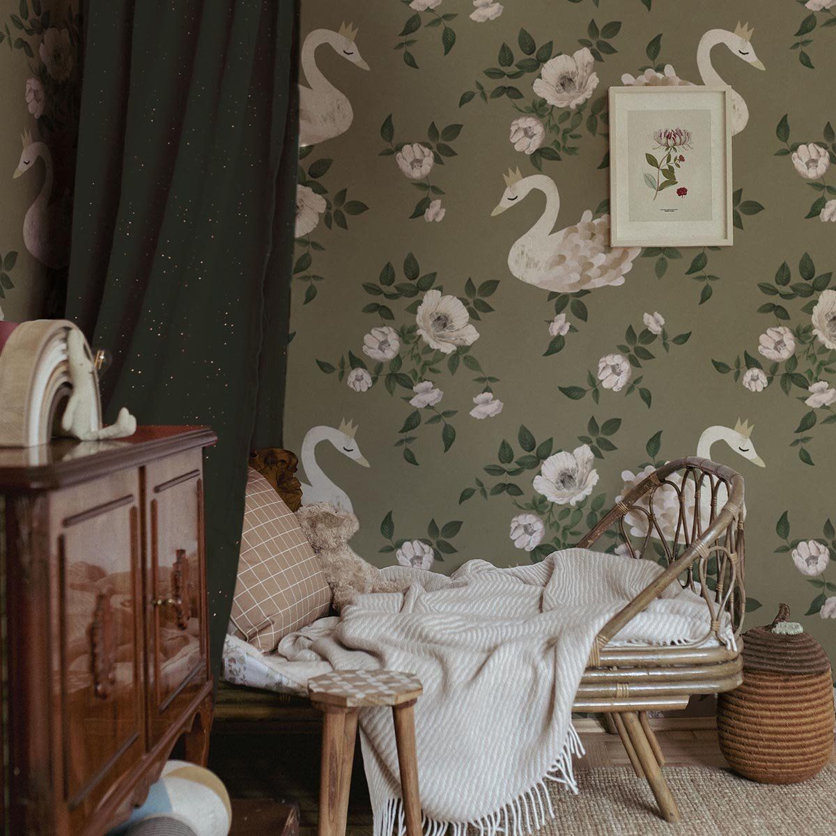 'Swans kingdom -Green- ' Behang