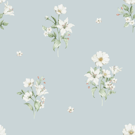 Blue and White Flowers - Behang