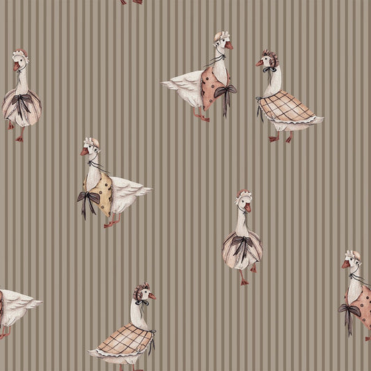 Retro Goose -Bruin stripe- Behang