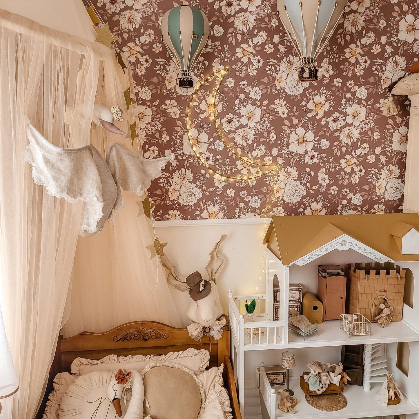 Fleurs Boho - Marron - Papier peint