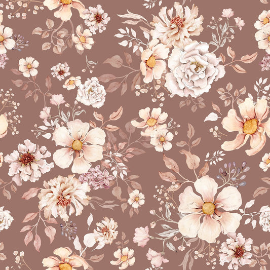 Fleurs Boho - Marron - Papier peint