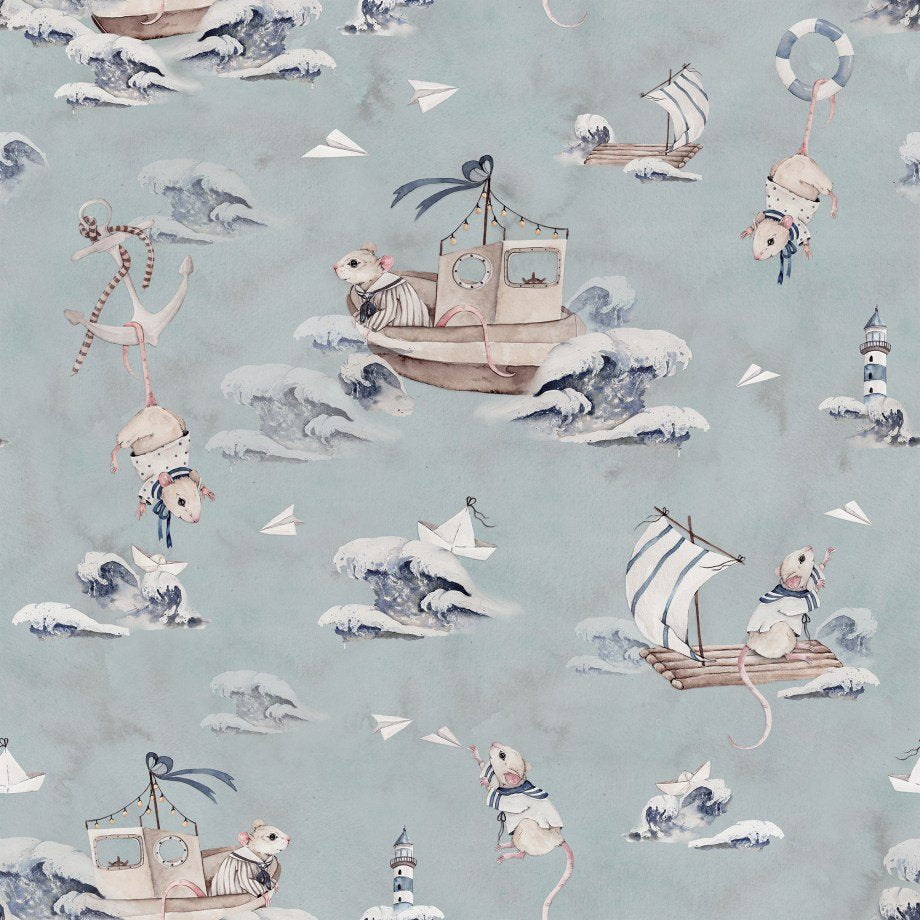 Mice at Sea- Behang -Marine blauw
