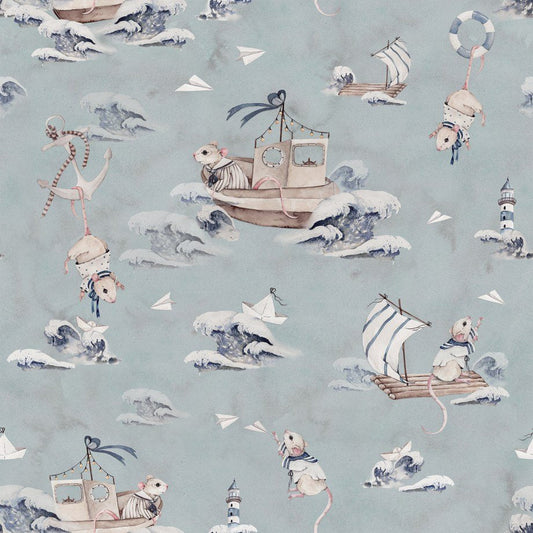 Mice at Sea- Behang -Marine blauw
