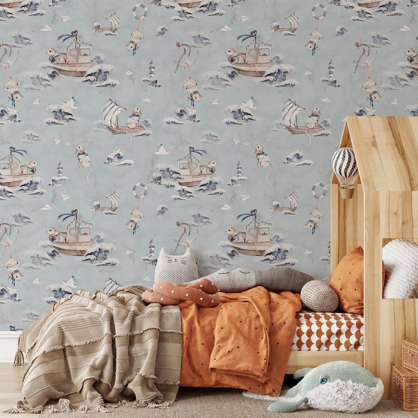 Mice at Sea- Behang -Marine blauw