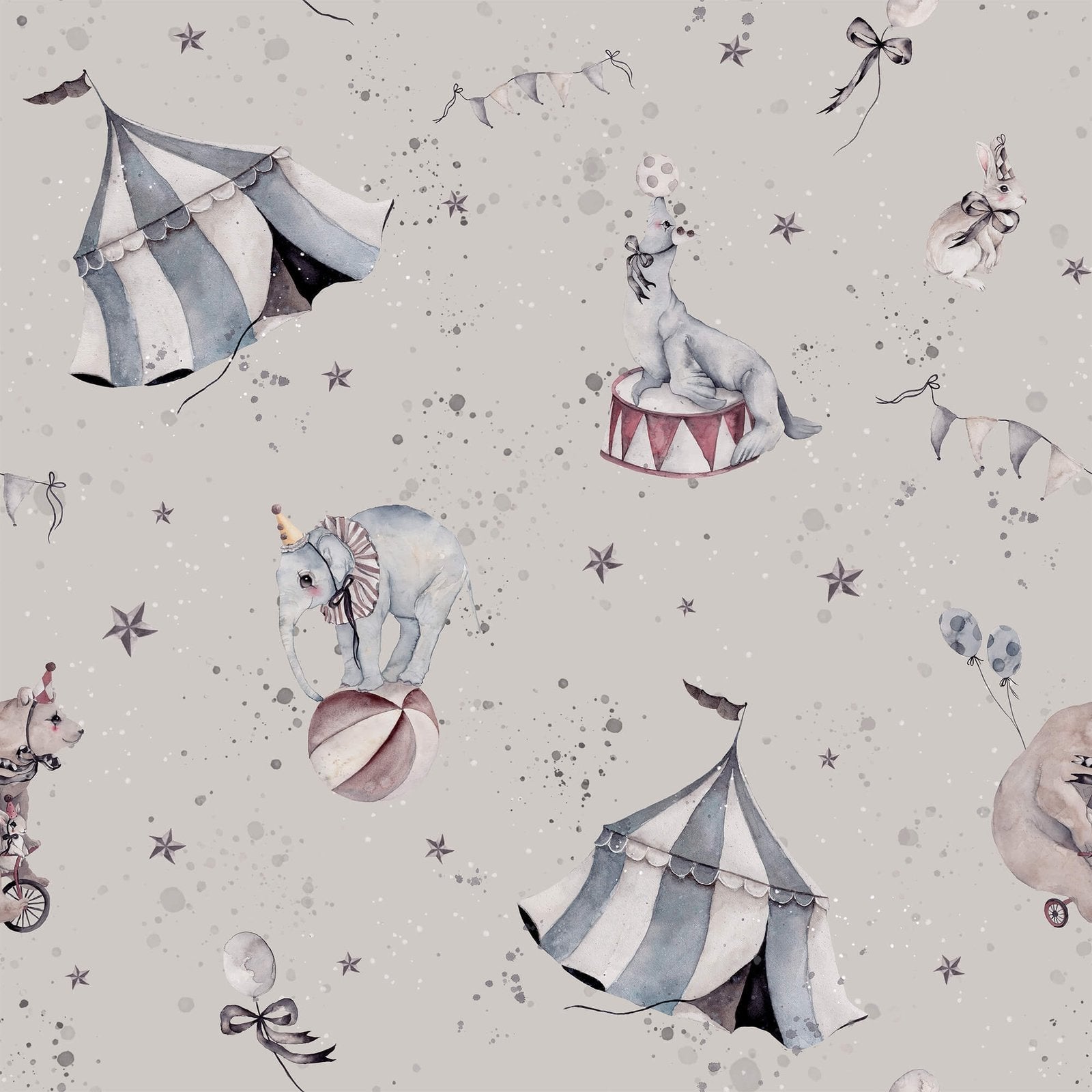 Behang circus beige grijs kinderkamer