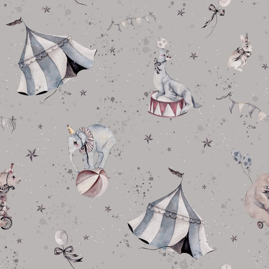 Behang circus grijs kinderkamer