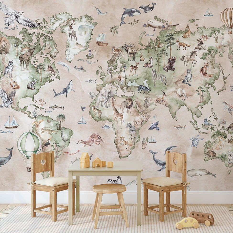 Carte du monde - Beige - Fond d'écran
