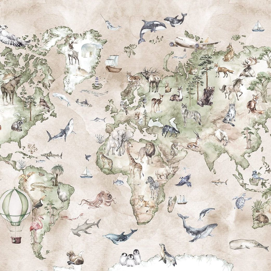 Carte du monde - Beige - Fond d'écran
