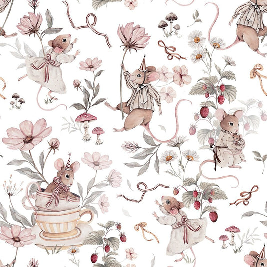 Mice - Behang -White- 2 rollen