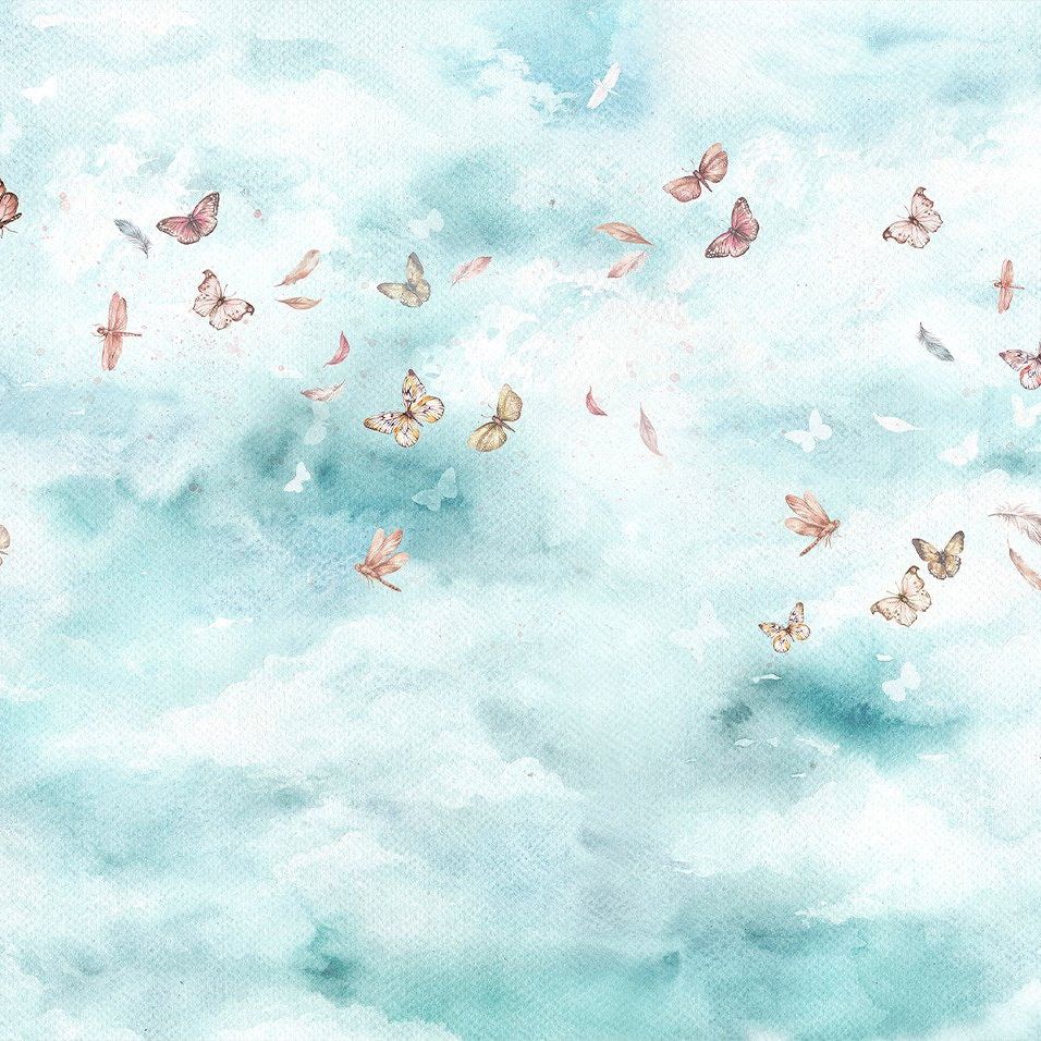 Nuages - Papier peint menthe