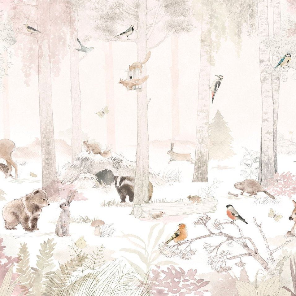 Wood Family -Pink- Behang