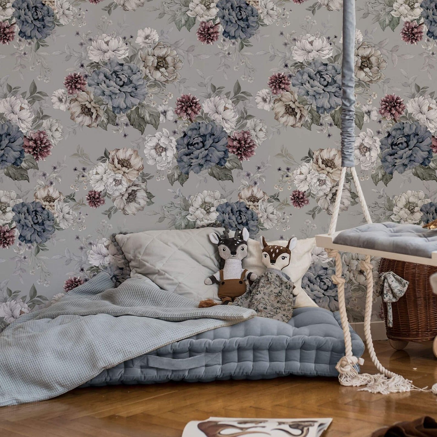 '@dehuismuts Wallpaper Flowers - Dreamy Gray & Green