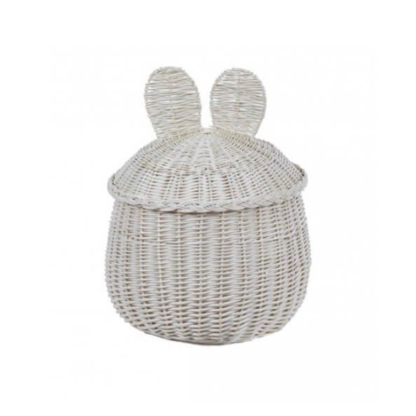 Panier de rangement ours en rotin moyen - Blanc cassé