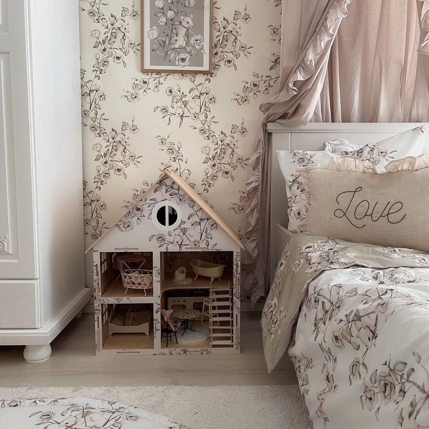 Deluxe Houten poppenhuis " Floral Mice Collection" Cream