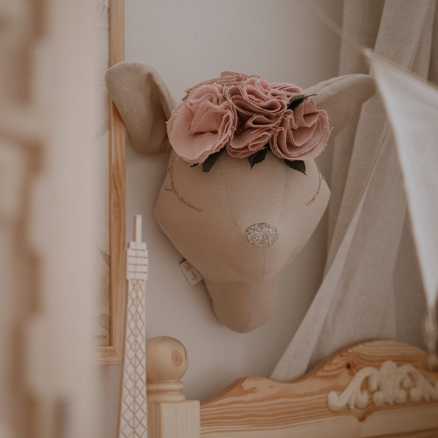 Cerf - beige - Fleurs