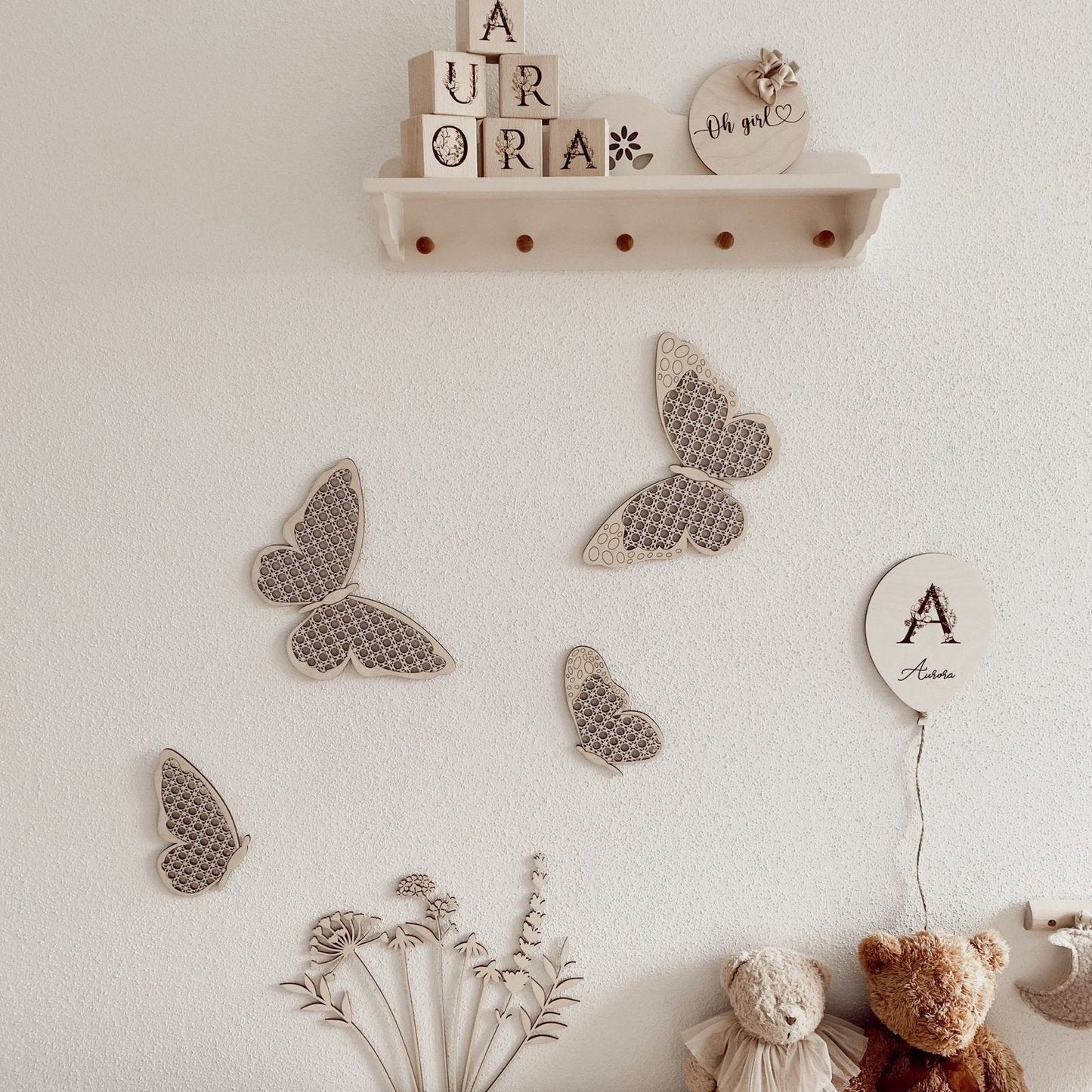 Houten wandset ' Flowers'